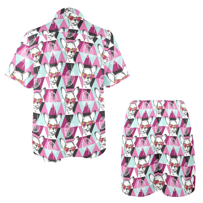 Chihuahua Cute Triangle Pattern Men's Beach Shirt and Shorts Set