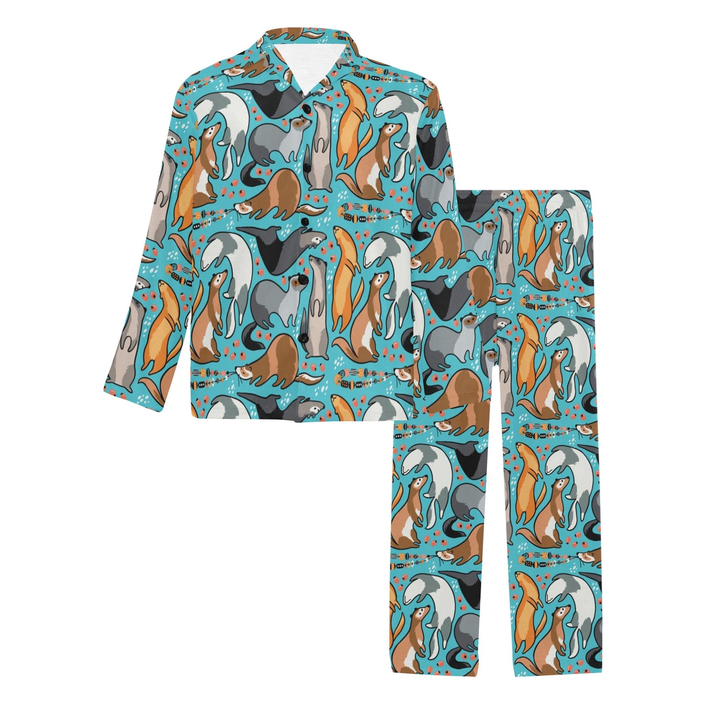 Ferret Pattern Print Design 03 Men's Long Pajama Set