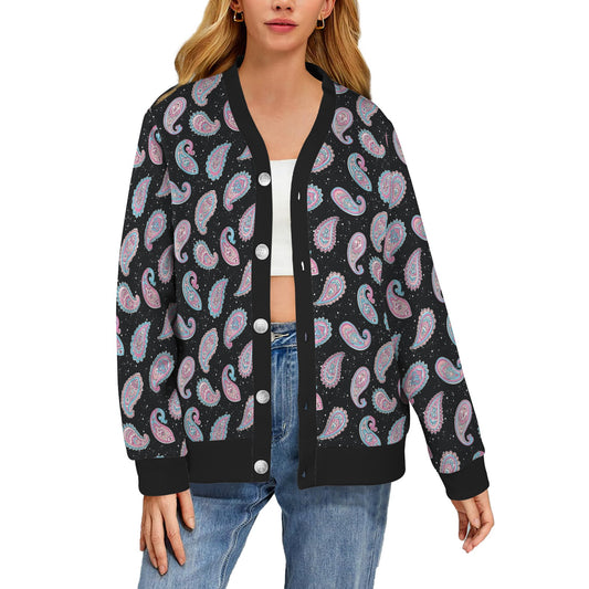 Paisley Pink Design Mandala Print Women's Cardigan