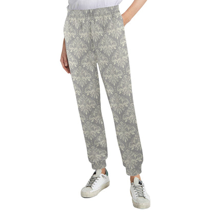Damask Grey Elegant Print Pattern Women's Casual Track Pants