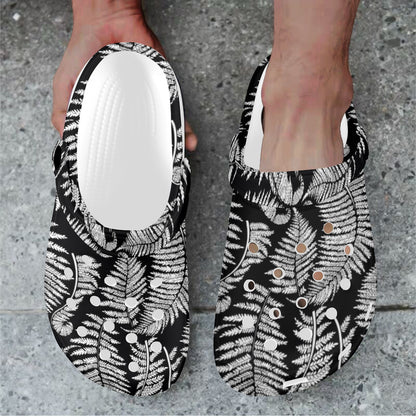Fern Leave Black White Print Pattern Unisex Clogs Shoes