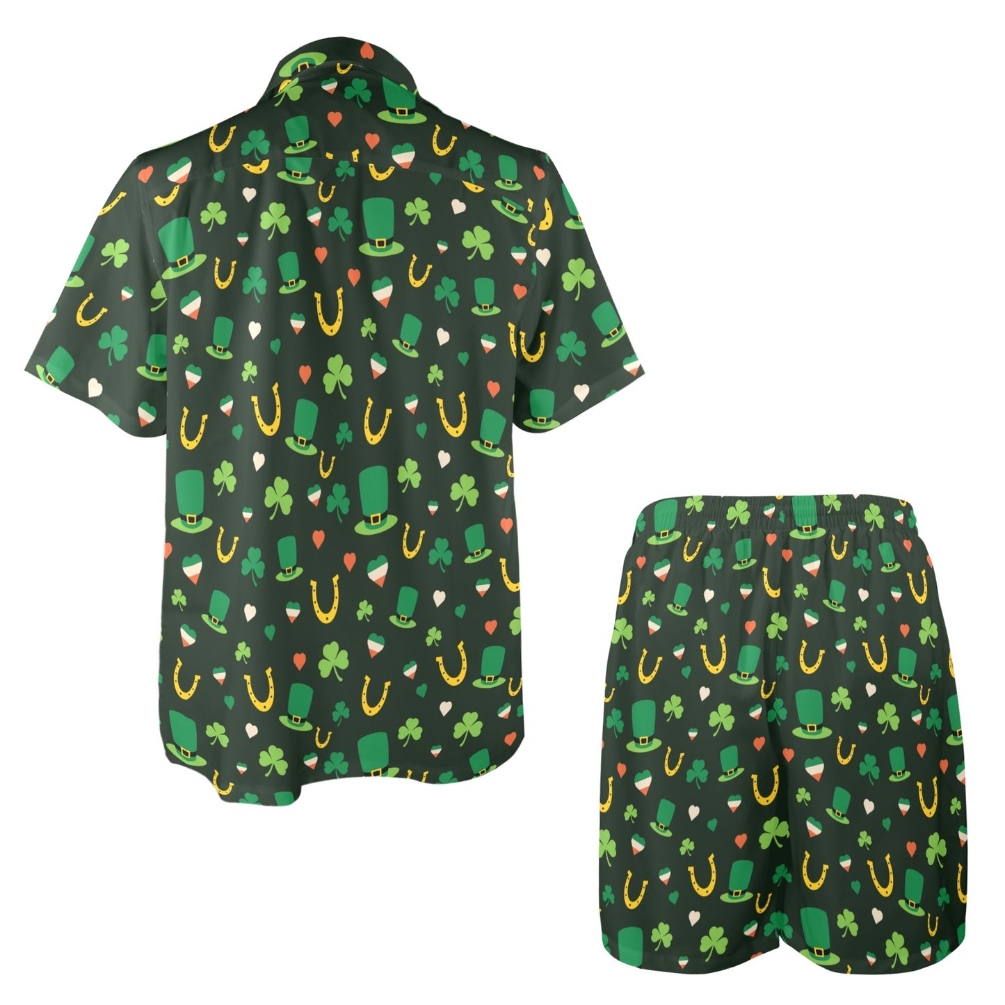 Shamrock Print Design LKS308 Men's Beach Shirt and Shorts Set