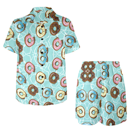 Emoji Donut Print Pattern Men's Beach Shirt and Shorts Set