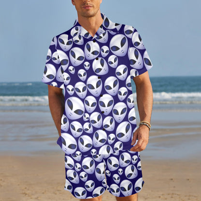 Alien Head Extraterrestrial Men's Beach Shirt and Shorts Set