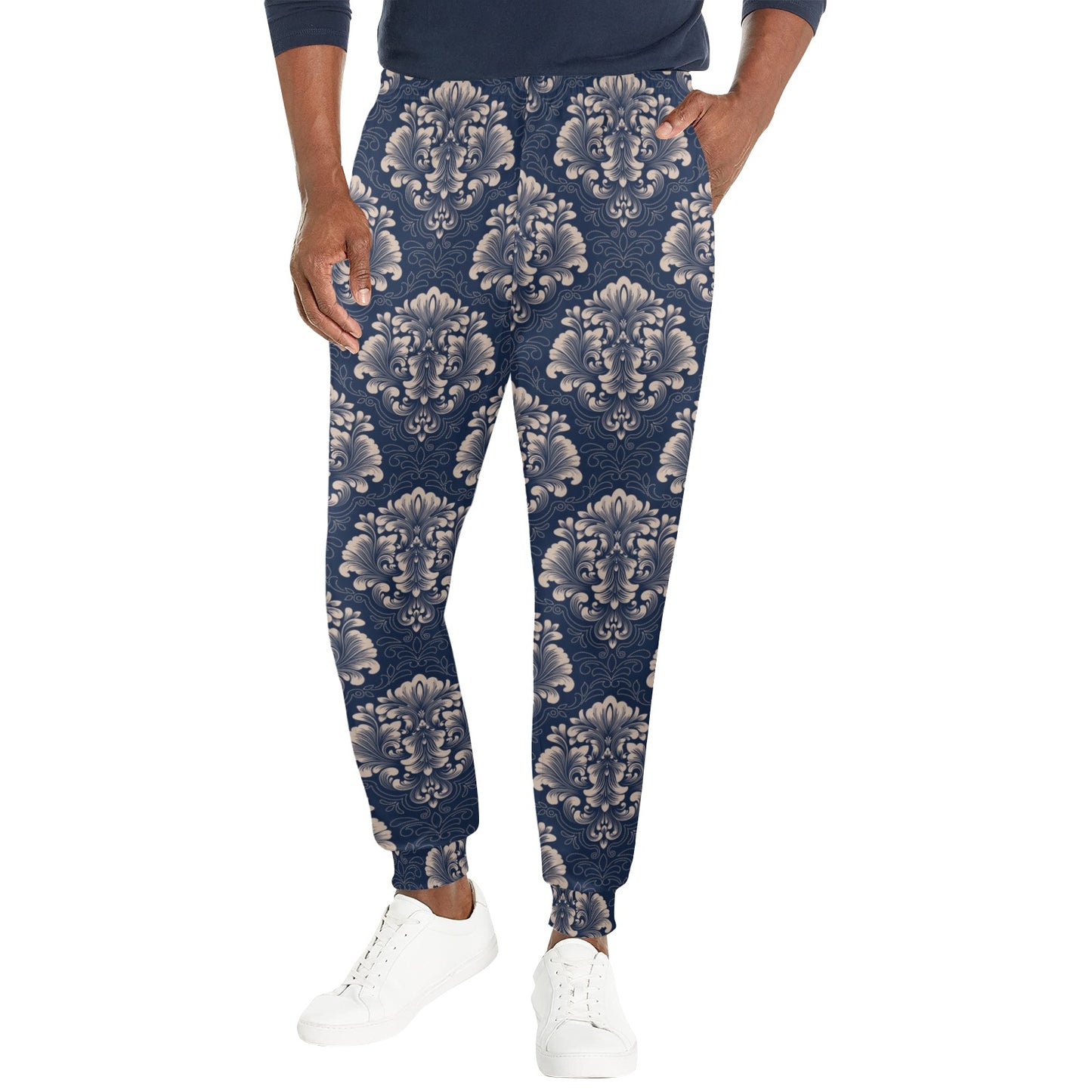 Damask Blue Luxury Print Pattern Men's Casual Track Pants