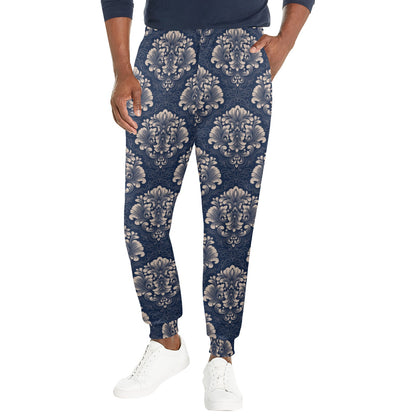 Damask Blue Luxury Print Pattern Men's Casual Track Pants