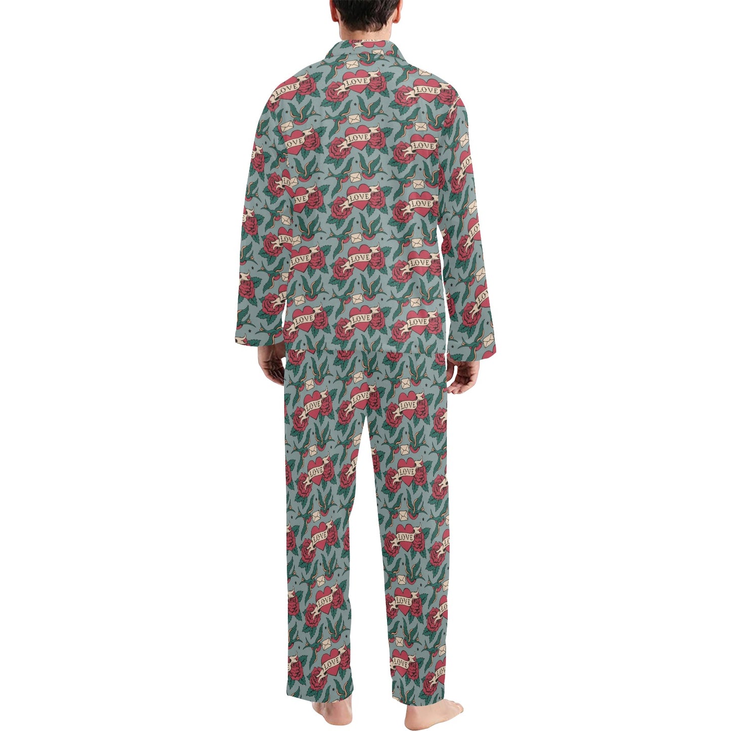 Tattoo Heart Print Design LKS301 Men's Long Pajama Set