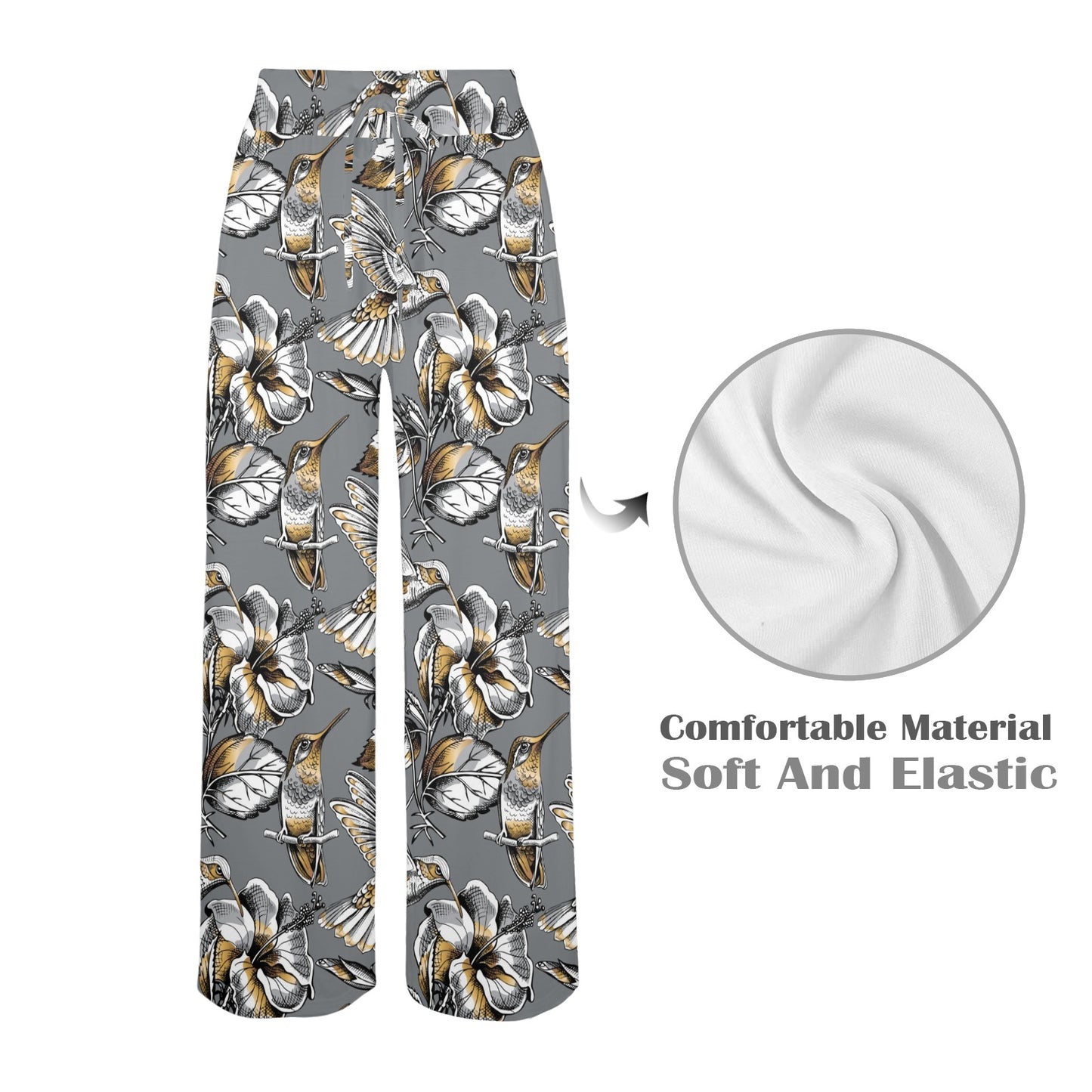 Hummingbird Pattern Print Design 02 Women's Wide Leg Lounge Pants