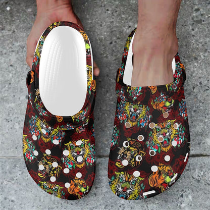 Tattoo Tiger Colorful Design Unisex Clogs Shoes