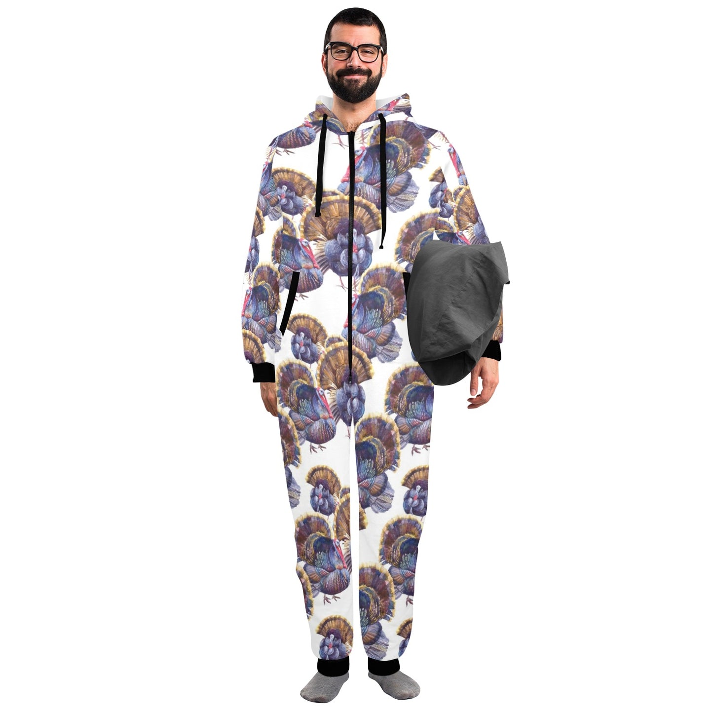 Turkey Pattern Print Design 01 Hooded Fleece Onesie Pajama Jumpsuit