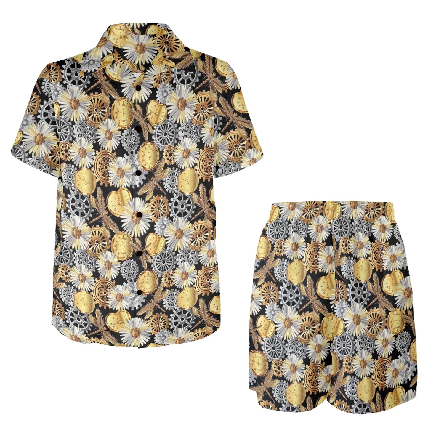 Steampunk Dragonfly Print Design LKS302 Men's Beach Shirt and Shorts Set