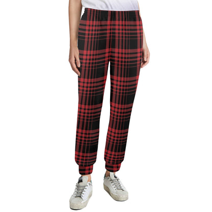 Tartan Red Black Print Design LKS303 Women's Casual Track Pants