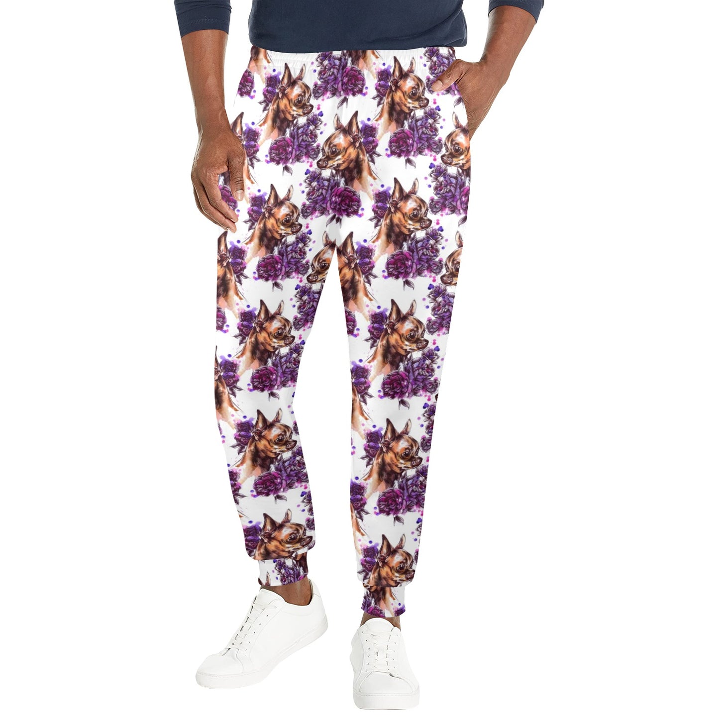 Chihuahua Purple Floral Men's Casual Track Pants