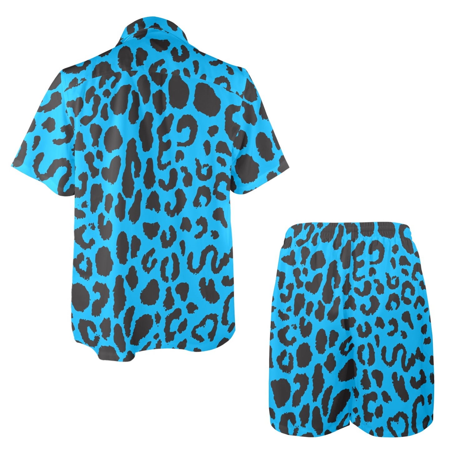 Cheetah Blue Print Pattern Men's Beach Shirt and Shorts Set