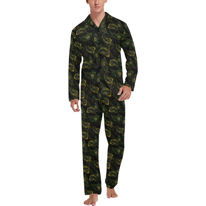 Peacock Feather Pattern Design Print Men's Long Pajama Set