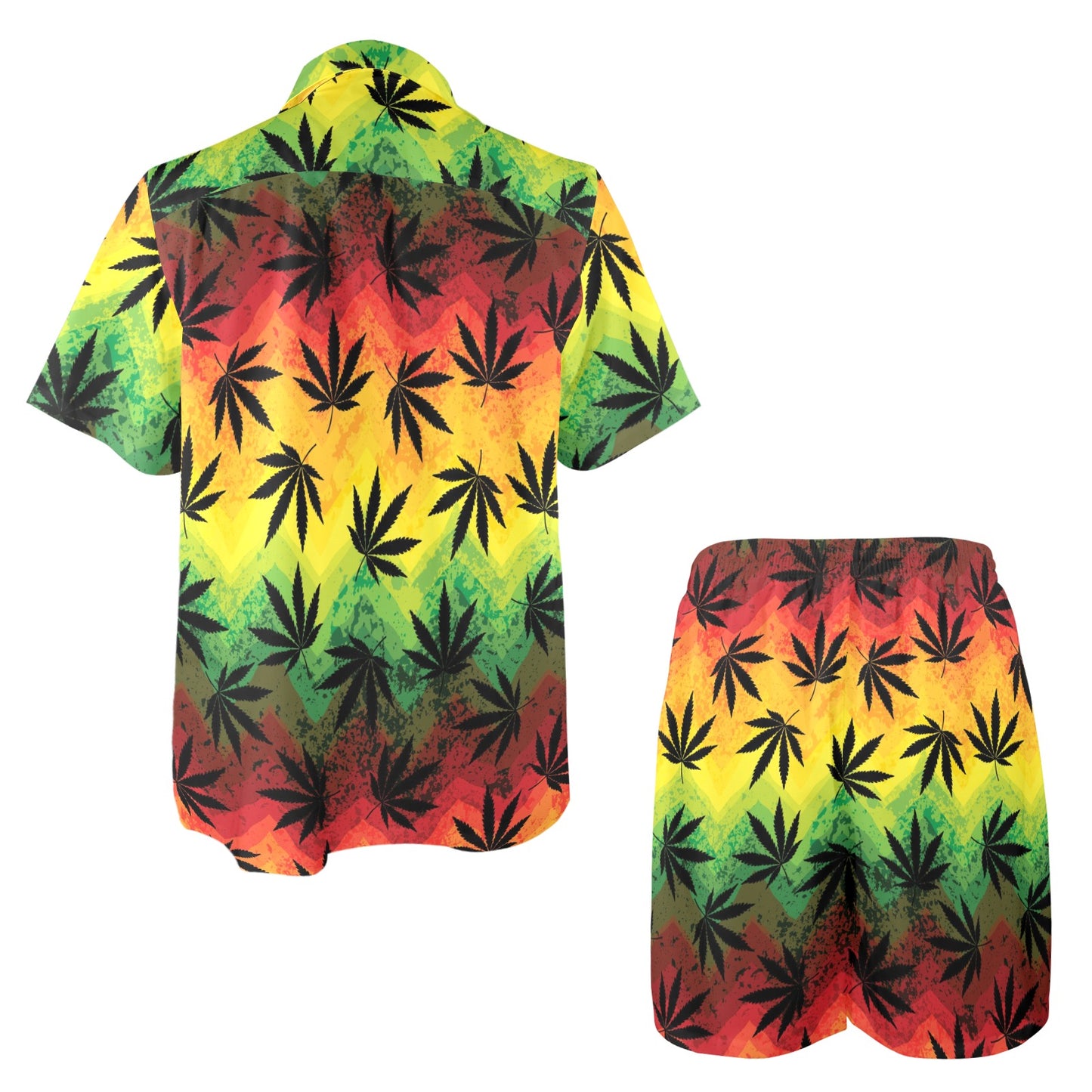 Rasta Pattern Print Design A02 Men's Beach Shirt and Shorts Set