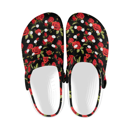 Red Rose Themed Print Unisex Clogs Shoes