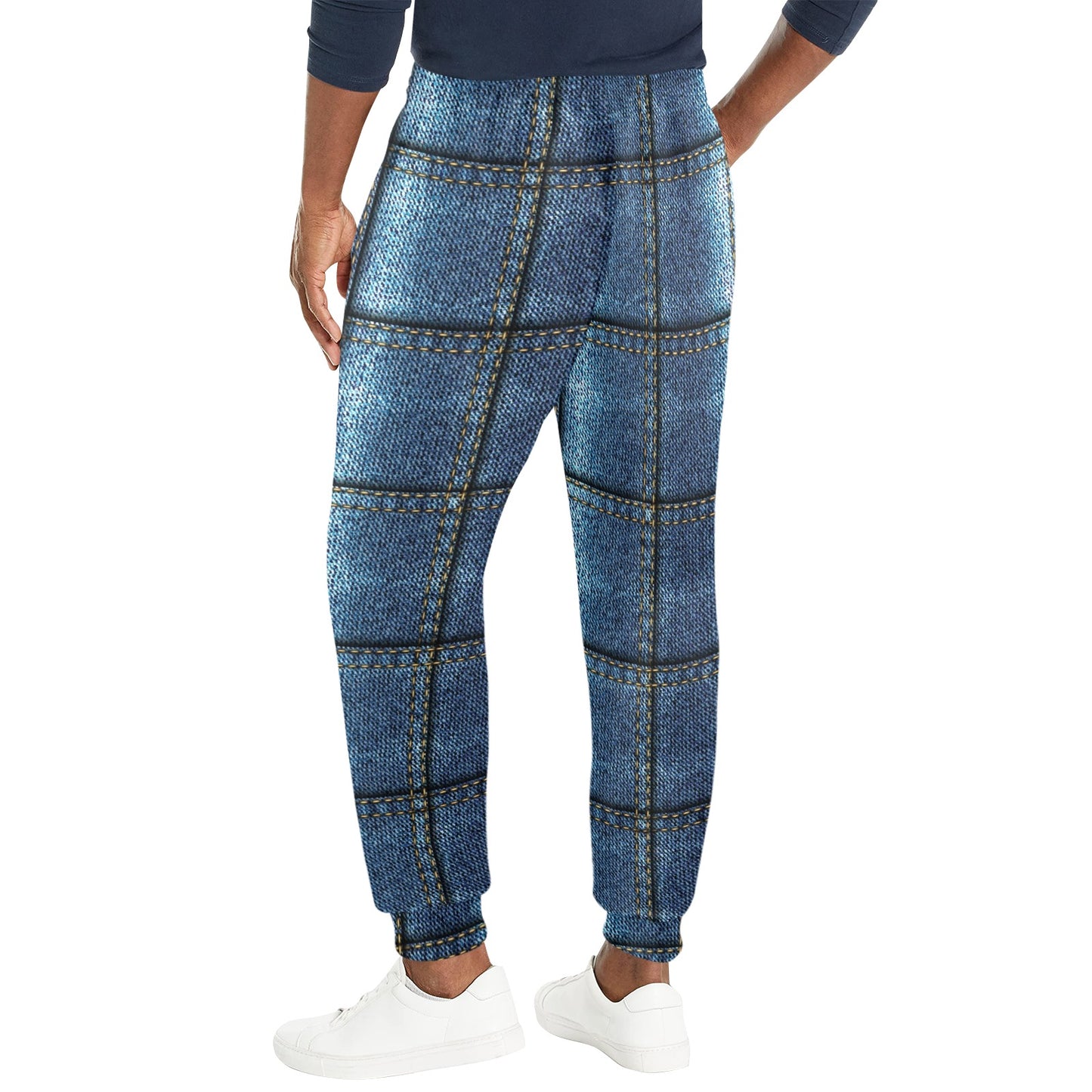 Jean Patchwork Pattern Print Design 02 Men's Casual Track Pants