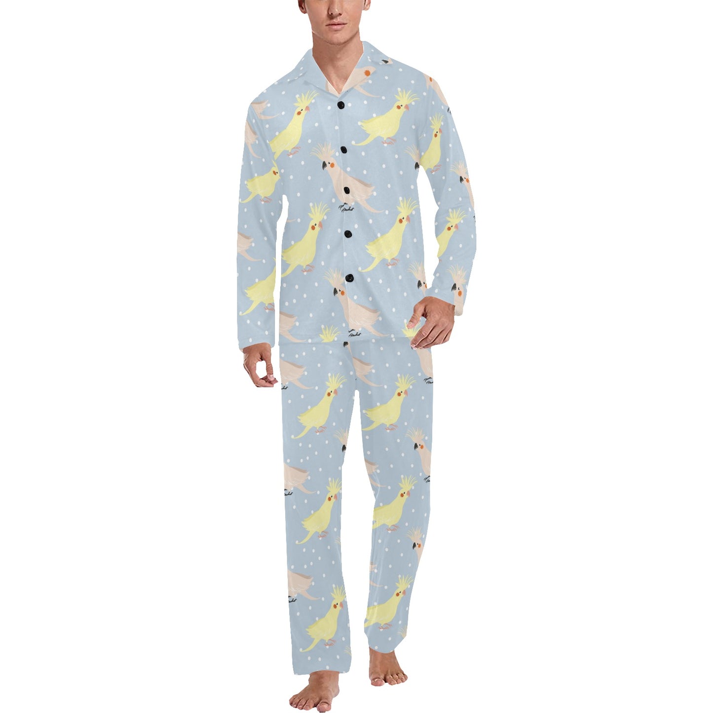 Cockatiel Pattern Print Design 03 Men's Long Pajama Set