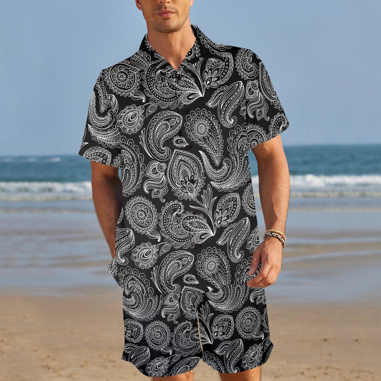 Paisley Pattern Print Design A04 Men's Beach Shirt and Shorts Set