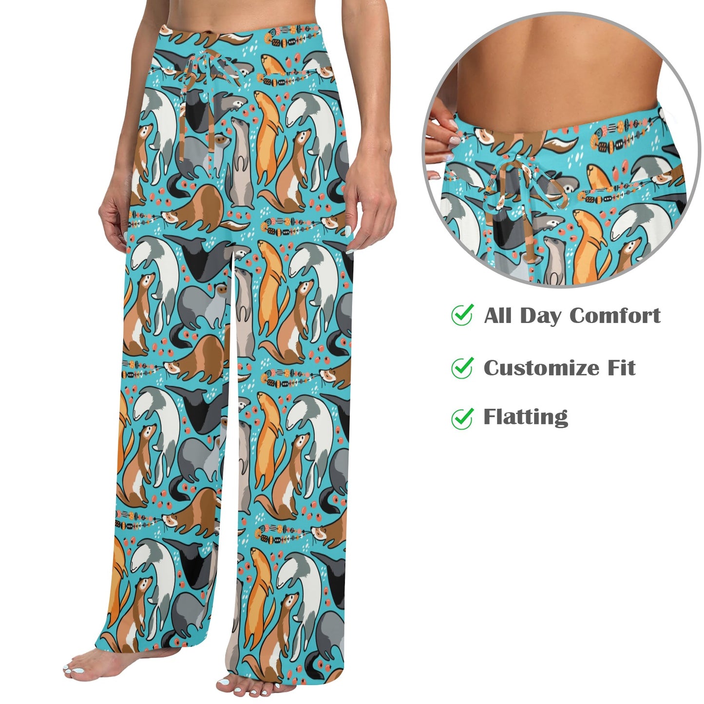 Ferret Pattern Print Design 03 Women's Wide Leg Lounge Pants