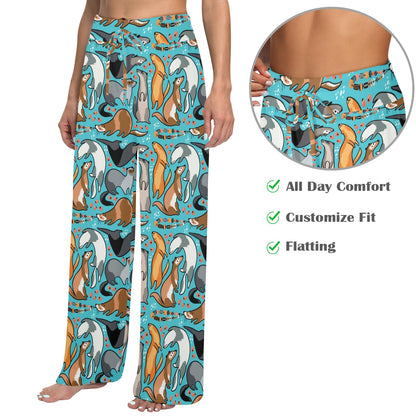 Ferret Pattern Print Design 03 Women's Wide Leg Lounge Pants