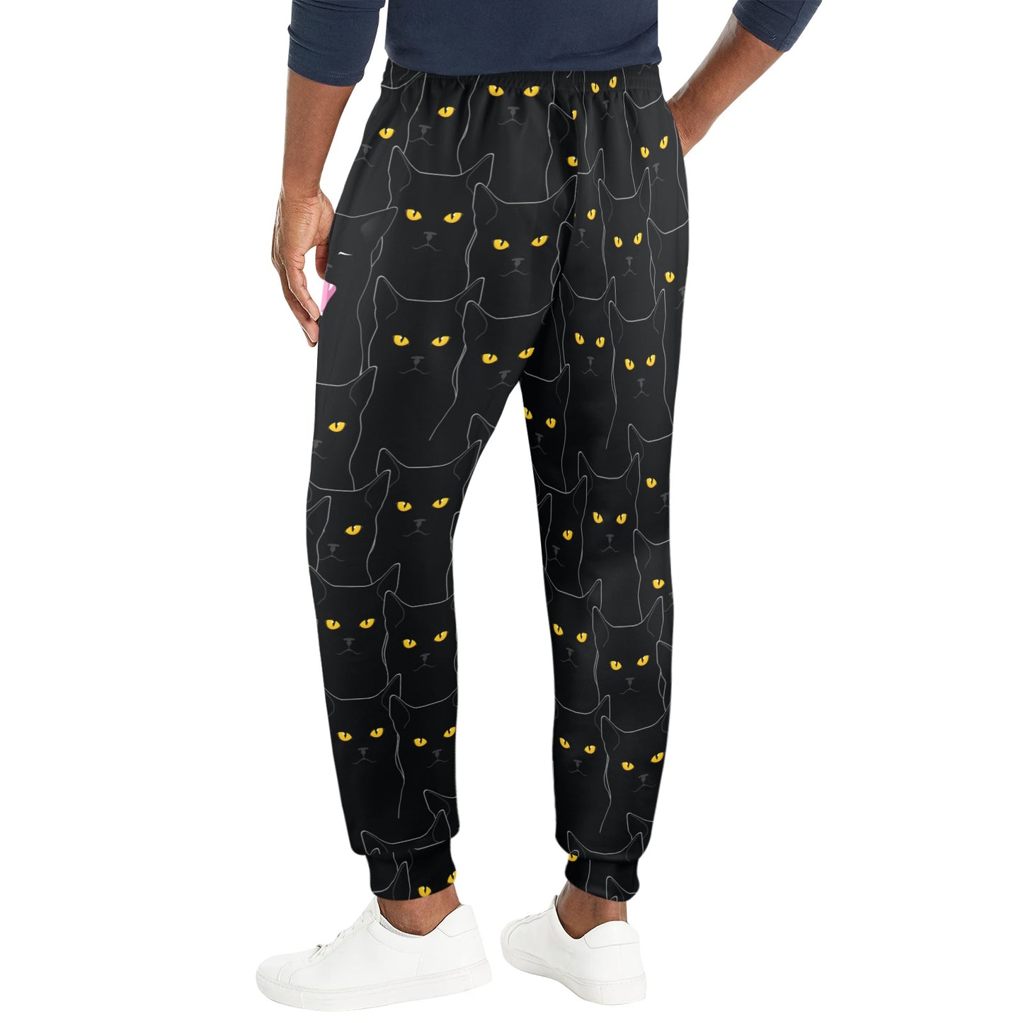 Black Cat Yellow Eyes Print Pattern Men's Casual Track Pants