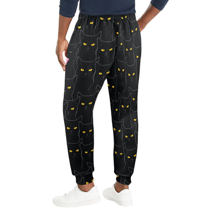 Black Cat Yellow Eyes Print Pattern Men's Casual Track Pants