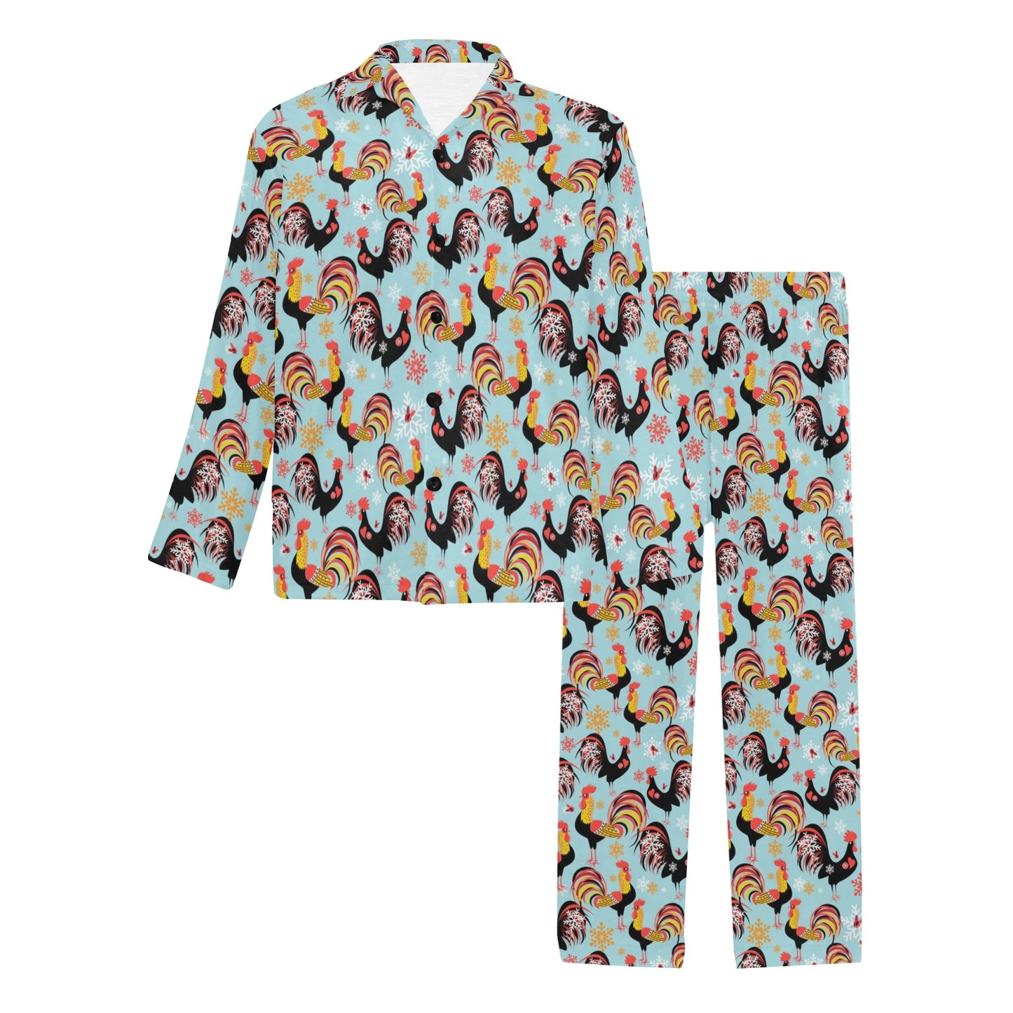 Rooster Themed Design Men's Long Pajama Set