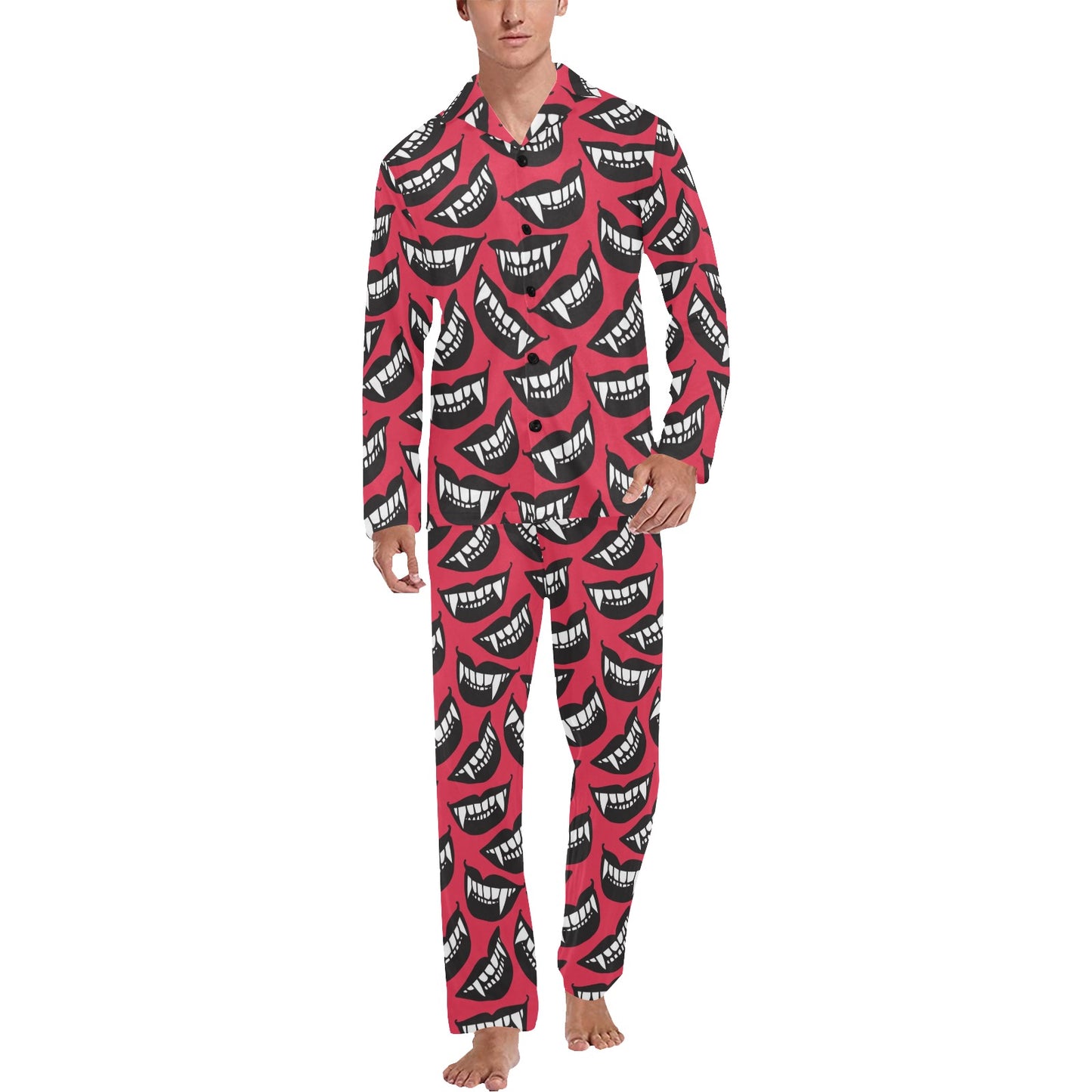 Vampire Lips Print Design LKS305 Men's Long Pajama Set