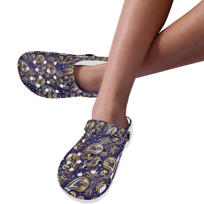 Paisley Blue Yellow Design Print Unisex Clogs Shoes