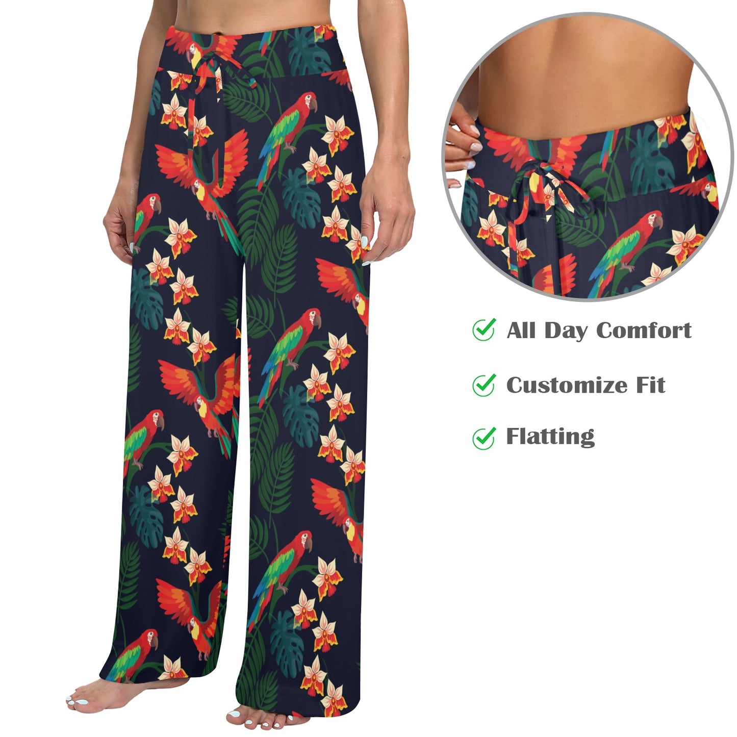 Macaw Pattern Print Design 02 Women's Wide Leg Lounge Pants