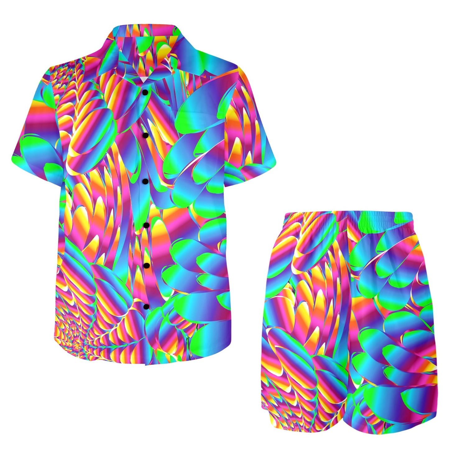 Psychedelic Trippy Pattern Men's Beach Shirt and Shorts Set