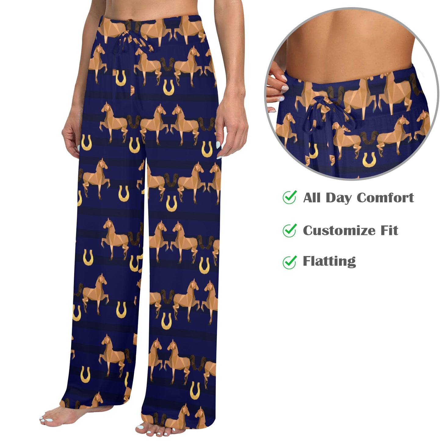 Horse Luxury Themed Pattern Print Women's Wide Leg Lounge Pants