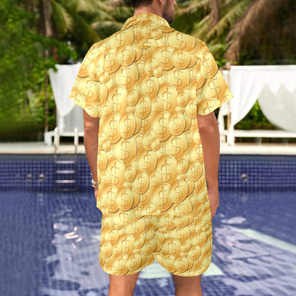 Dollar Pattern Print Design DO03 Men's Beach Shirt and Shorts Set