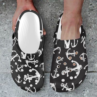 Anchor Black White Unisex Clogs Shoes