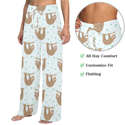 Sloth Print Design LKS308 Women's Wide Leg Lounge Pants