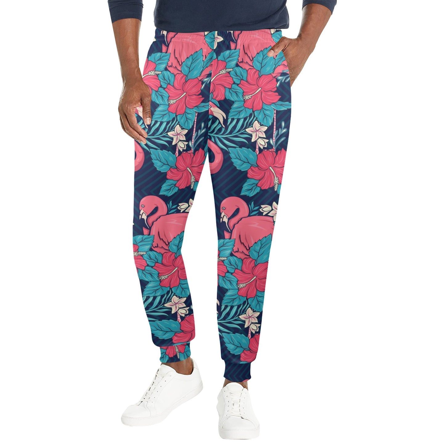 Flamingo Red Hibiscus Pattern Men's Casual Track Pants
