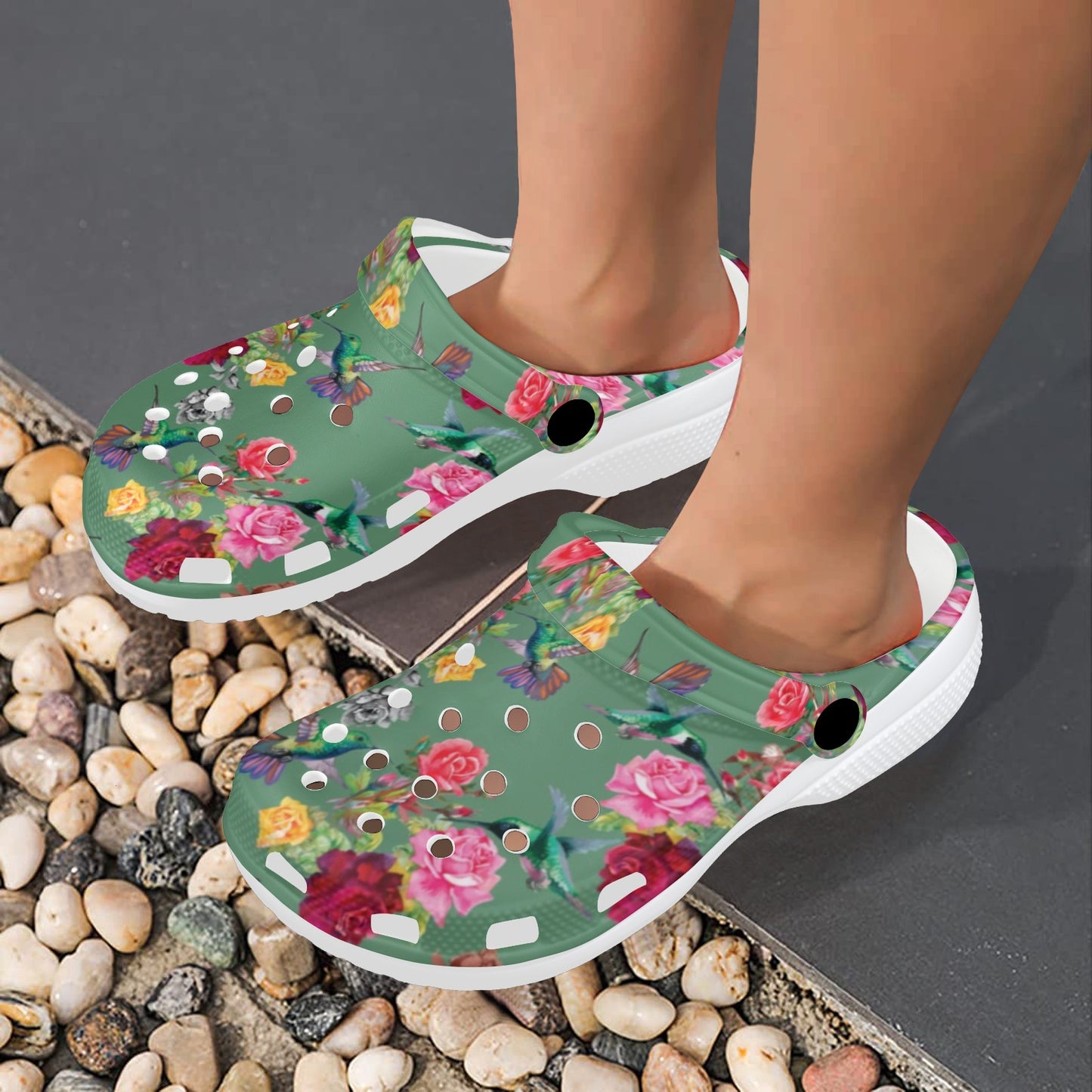 Hummingbird with Rose Themed Print Unisex Clogs Shoes