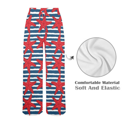 Starfish Red Pattern Print Design 02 Women's Wide Leg Lounge Pants