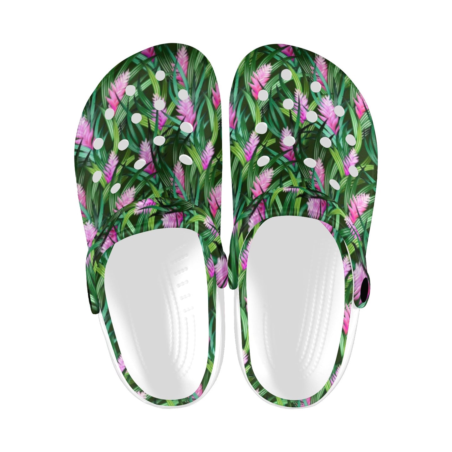 Tropical Folower Pink Heliconia Print Unisex Clogs Shoes