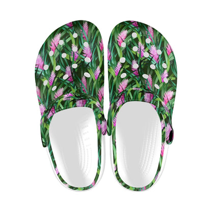Tropical Folower Pink Heliconia Print Unisex Clogs Shoes