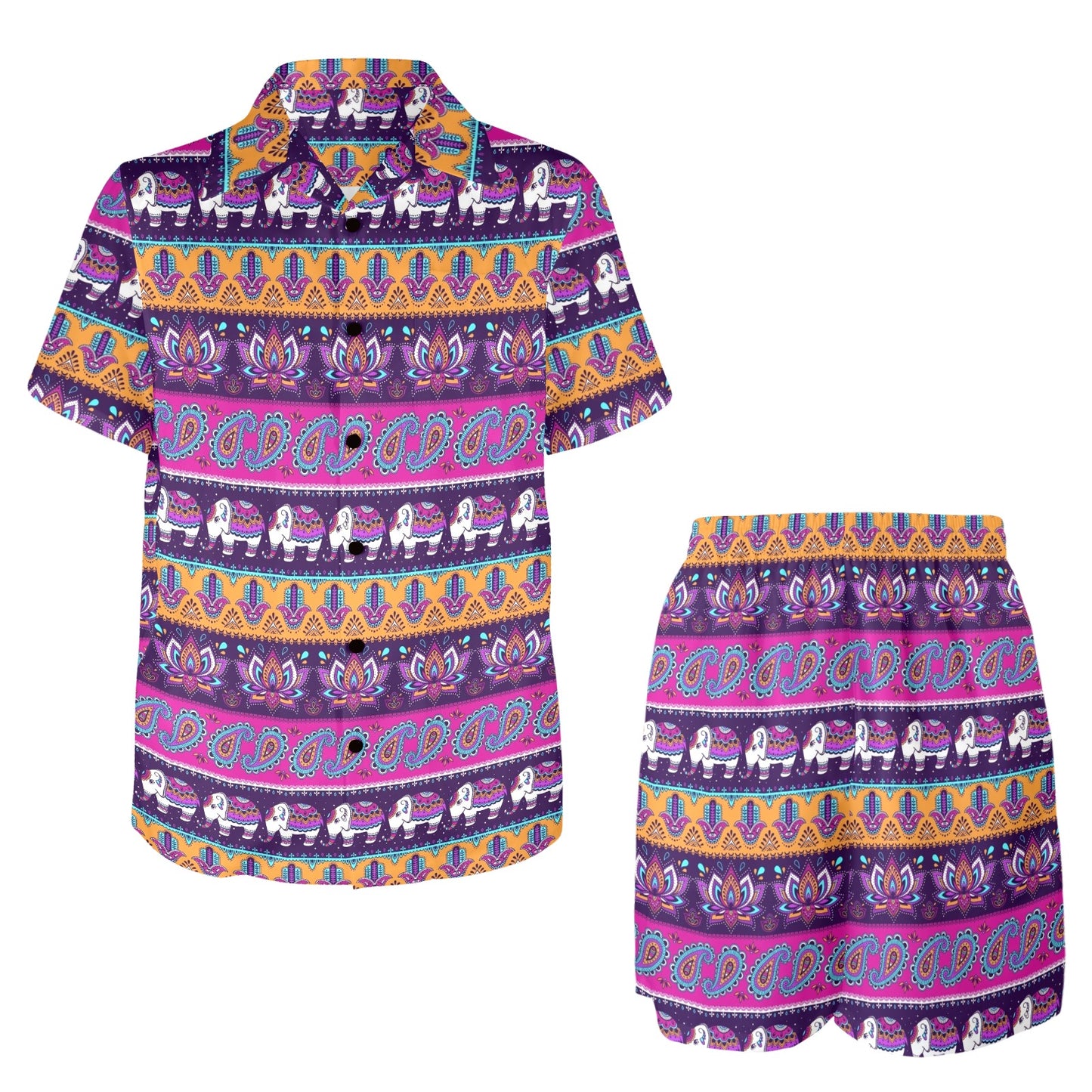 Boho Indian Style Pattern Men's Beach Shirt and Shorts Set