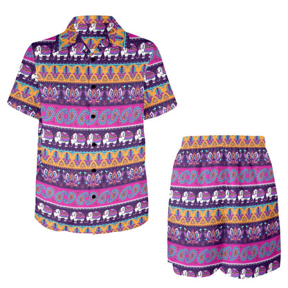 Boho Indian Style Pattern Men's Beach Shirt and Shorts Set