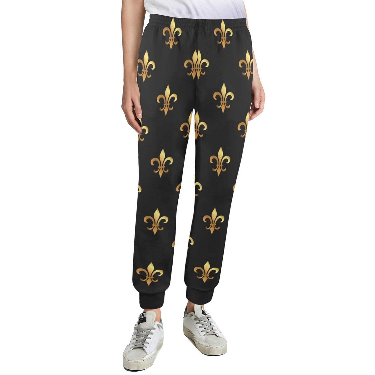 Fleur De Lis Gold Pattern Print Design 03 Women's Casual Track Pants
