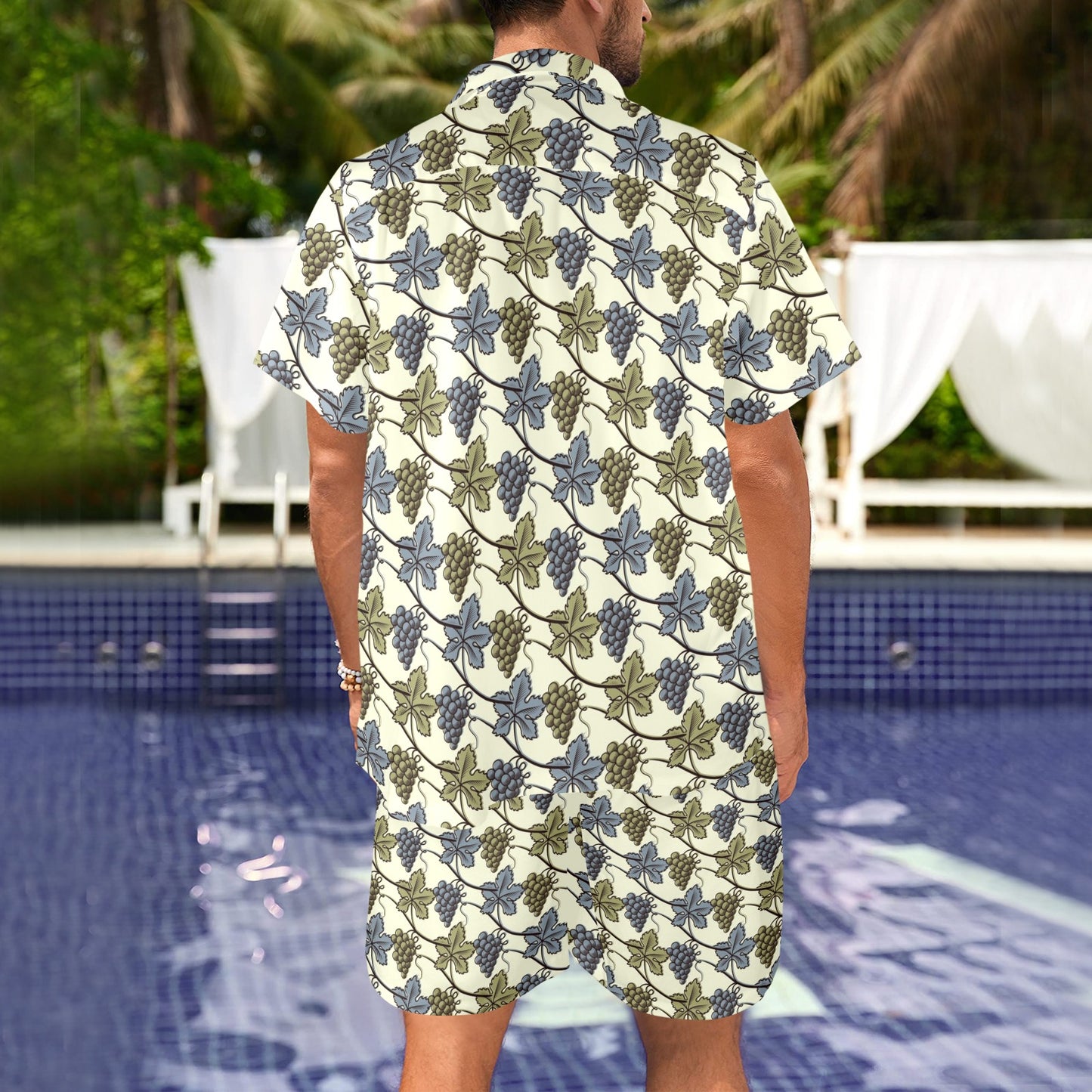 Grape Pattern Print Design GP03 Men's Beach Shirt and Shorts Set