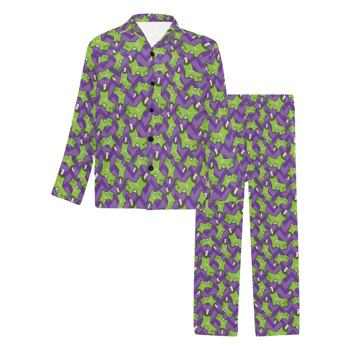 Zombie Foot Design Pattern Print Men's Long Pajama Set