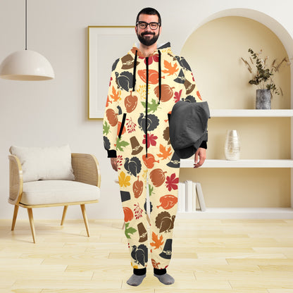 Thanksgiving Print Design LKS303 Hooded Fleece Onesie Pajama Jumpsuit