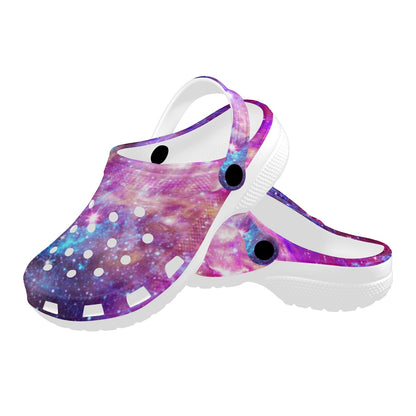 Galaxy Night Purple Space Print Unisex Clogs Shoes
