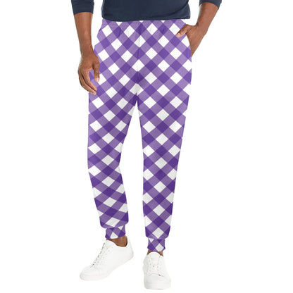 Gingham Purple Pattern Print Design 03 Men's Casual Track Pants